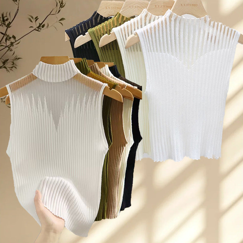 New Style Sleeveless Knit Top for Women, Summer Thin Style with a High-End Feel, Elegant Collar, Vacation Casual Top, Direct Cross-Border Supply