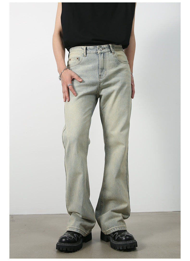 Men High Street Hip Hop Casual Small Flare Denim Jeans Pant Male Japan Korea Style Streetwear Vintage Denim Trousers Pant