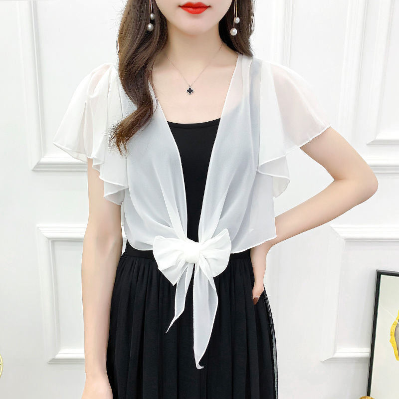 2025 Summer Sunscreen Clothing Chiffon Small Shawl Jacket Women's All-match Small Waistcoat Short Sleeve Thin Outer Short Cardigan