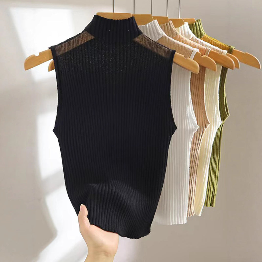 New Style Sleeveless Knit Top for Women, Summer Thin Style with a High-End Feel, Elegant Collar, Vacation Casual Top, Direct Cross-Border Supply