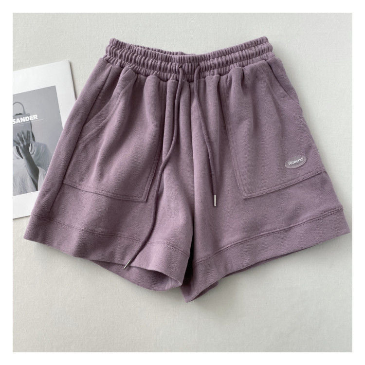 Women's Korean version of loose wide-leg drawstring A-line pants with a slim waist slim fit casual home versatile sports shorts