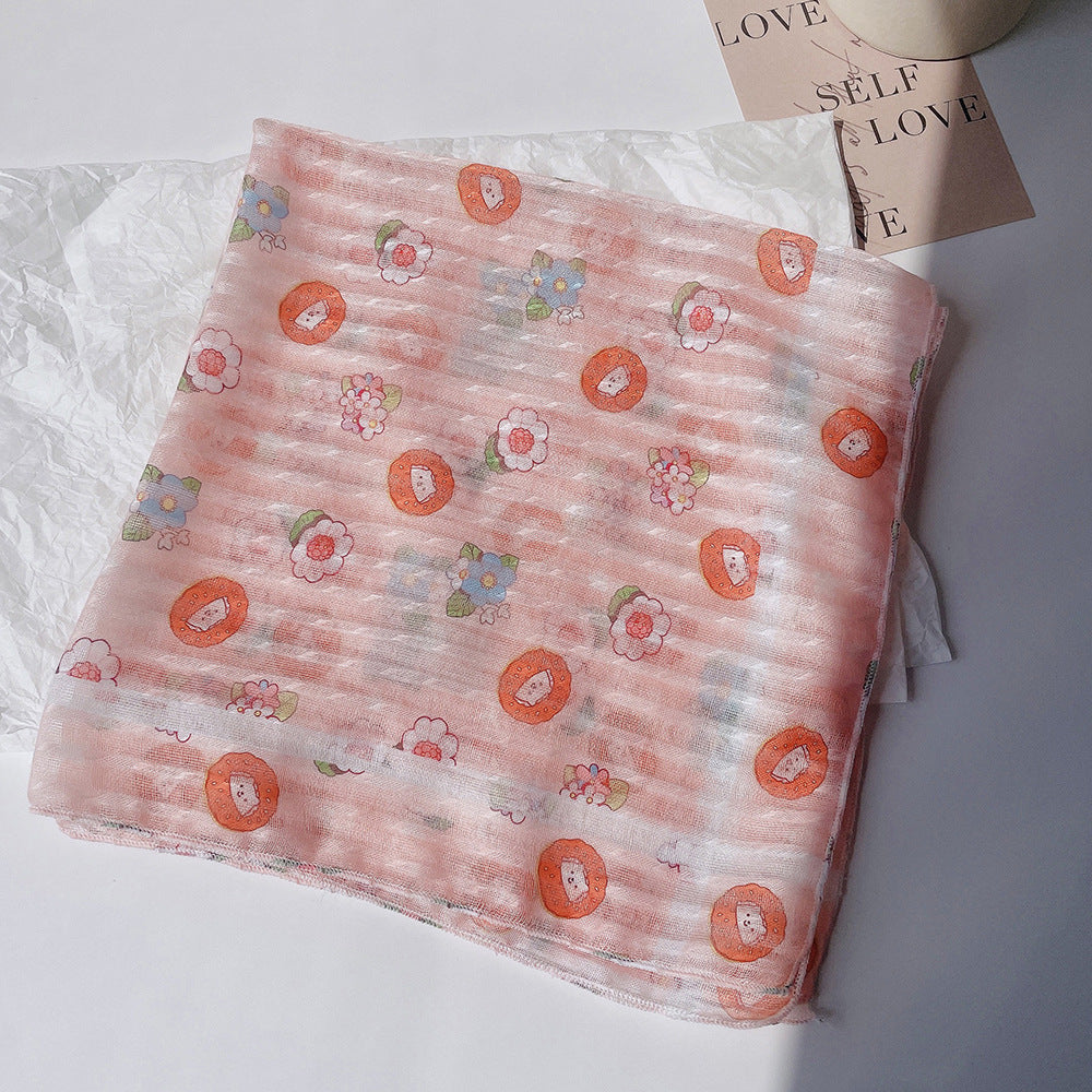 Upgraded Japanese cotton and linen square scarf 58x58 breathable all-match pastoral style floral photo matching scarf headscarf for women