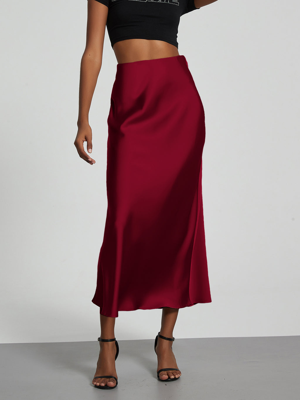 In-Stock Cross-Border Women's Clothing Wholesale European and American Style Elegant Satin Midi Skirt Slimming and Flowy