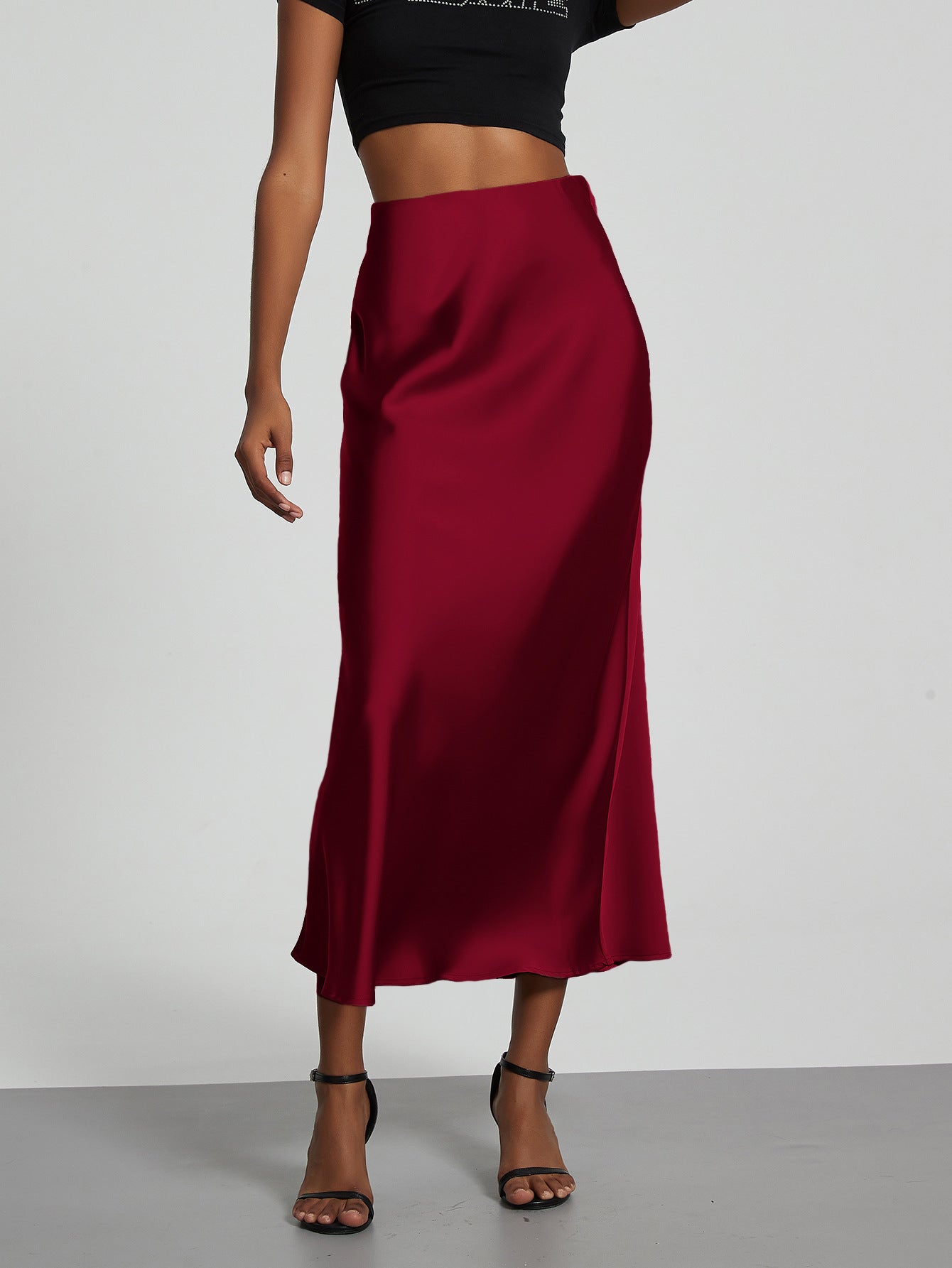 In-Stock Cross-Border Women's Clothing Wholesale European and American Style Elegant Satin Midi Skirt Slimming and Flowy