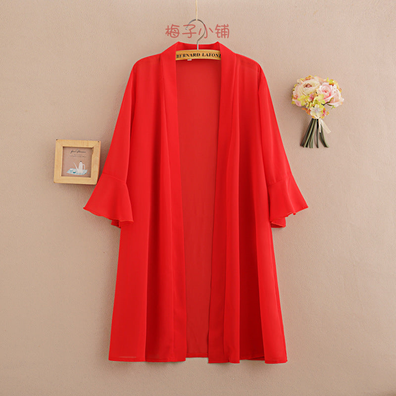Sunscreen Cardigan Women's Spring and Summer Shawl Outer Blouse Thin Jacket with Sling Skirt Chiffon Small Waistcoat