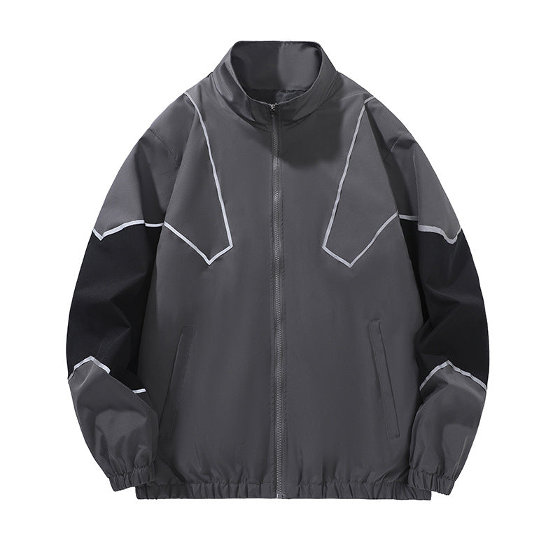 Russian Foreign Trade Trendy Brand Reflective Patchwork Stand-Up Collar Jacket Spring and Autumn Loose Sports Casual Jacket for Men