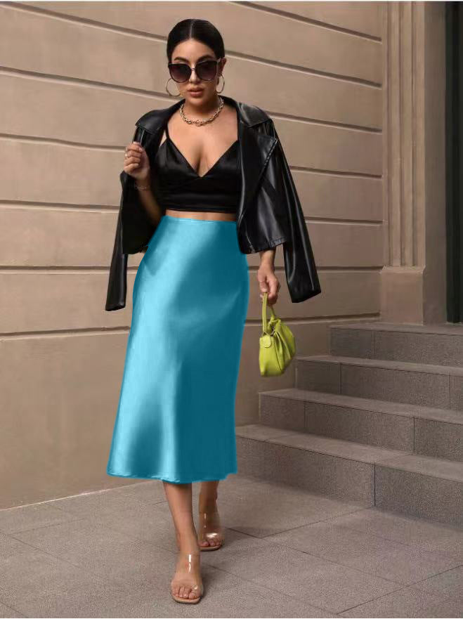 Hip-Covering Fishtail Skirt Satin Mid-Length Skirt Spring and Summer New European and American Cross-Border Women's Clothing Manufacturer Direct