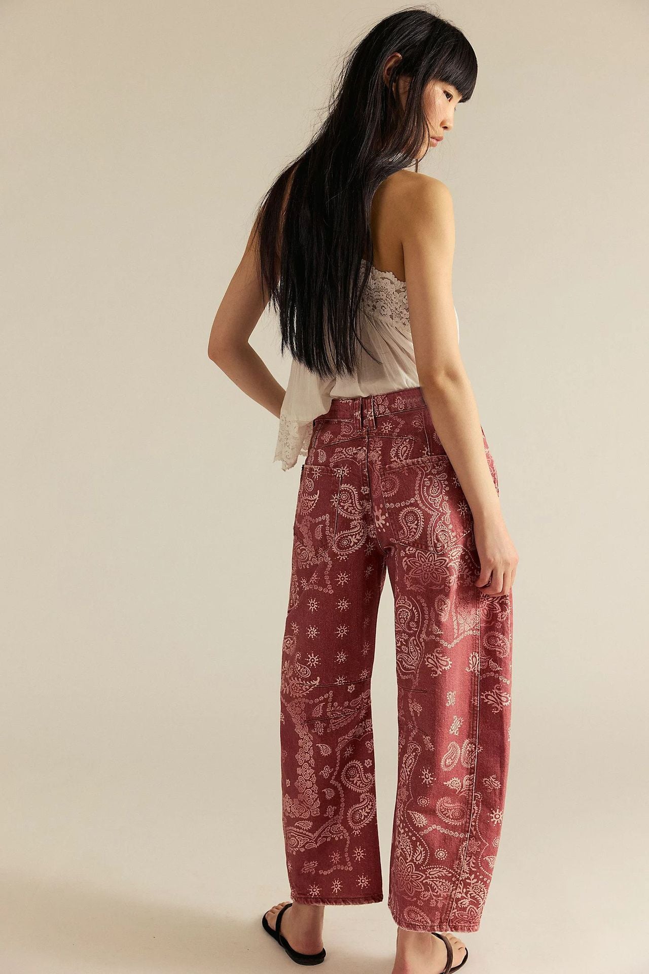 Cotton Denim Long Jeans for Women Trousers Casual High Waisted Jeans Cropped Pants Spring Summer Boho Beach Ladies Baggy Jeans