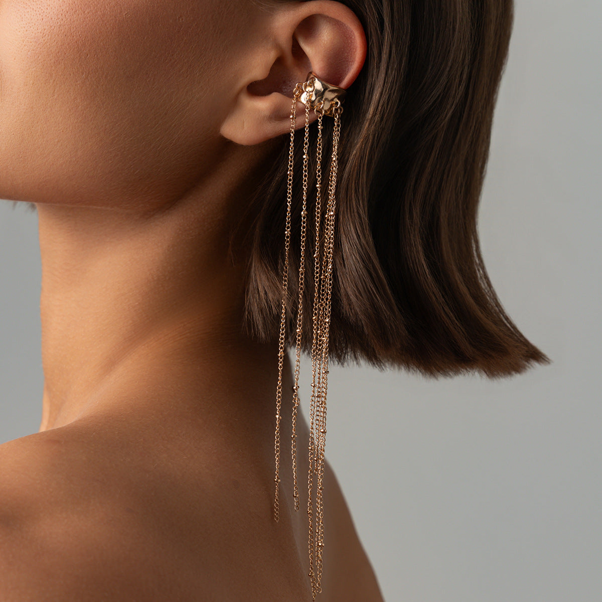 Unique Long Tassel No Piercing Ear Clip Earrings for Women New Gothic Silver Color C-shaped Ear Cuff Fashion Jewelry Gift