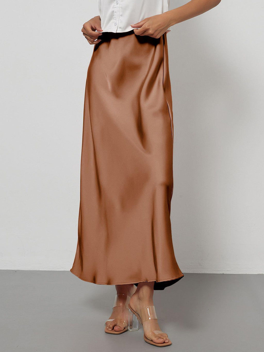 In-Stock Cross-Border Women's Clothing Wholesale European and American Style Elegant Satin Midi Skirt Slimming and Flowy