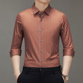 Spring 2025 New Mulberry Silk Vertical Stripe Printed Shirt Cross-border Joker for Young and Middle-aged Men Business Casual Flip