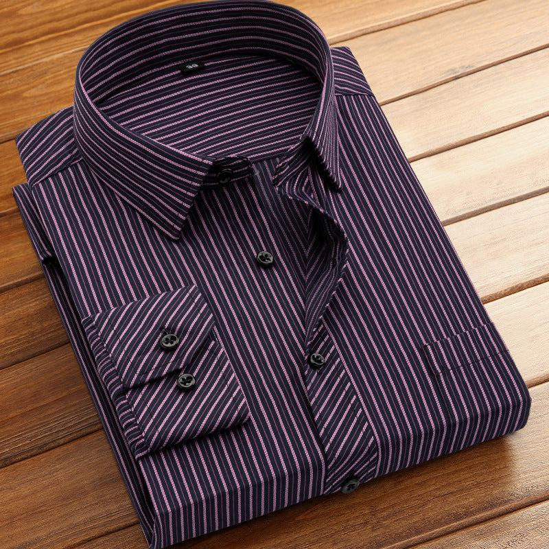 Spring and Summer New Striped Long-Sleeved Shirts for Men, Business Casual Workwear, Breathable Shirts, Cross-Border European and American Bestsellers on Amazon