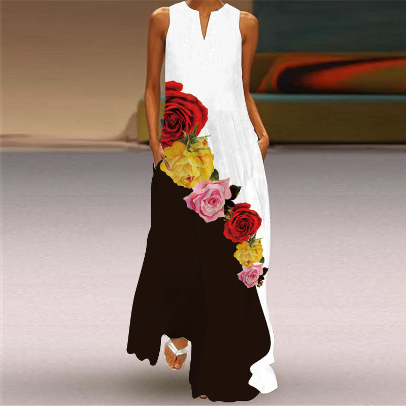 Cross-Border Women's Clothing Amazon Ebay 2026 New European and American Spring and Summer Fashion Printed Sexy Pocketed Long Dress