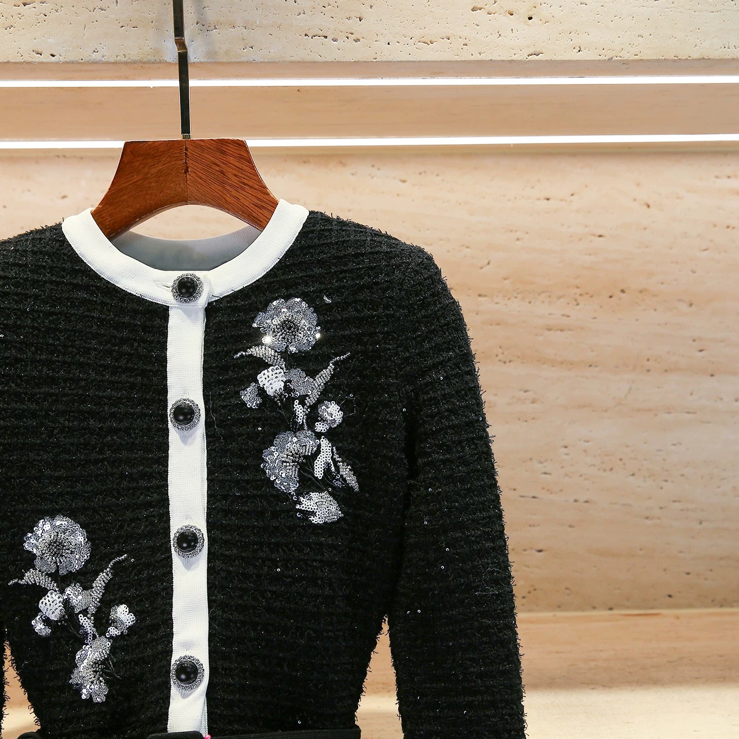 CHUJIE 2025 Autumn/winter New Fake Two-piece Design, Long-sleeved Round-neck, Floral Embroidery, Ruffle Decoration Knitted Dress