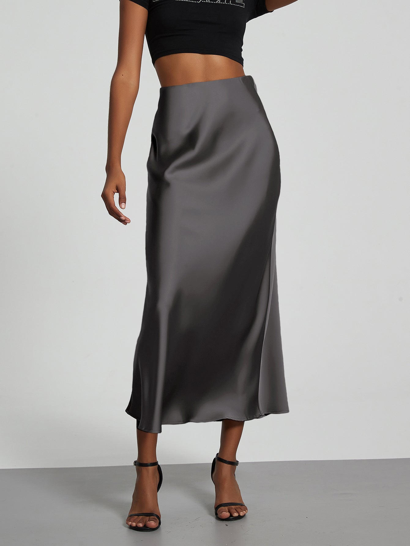 In-Stock Cross-Border Women's Clothing Wholesale European and American Style Elegant Satin Midi Skirt Slimming and Flowy