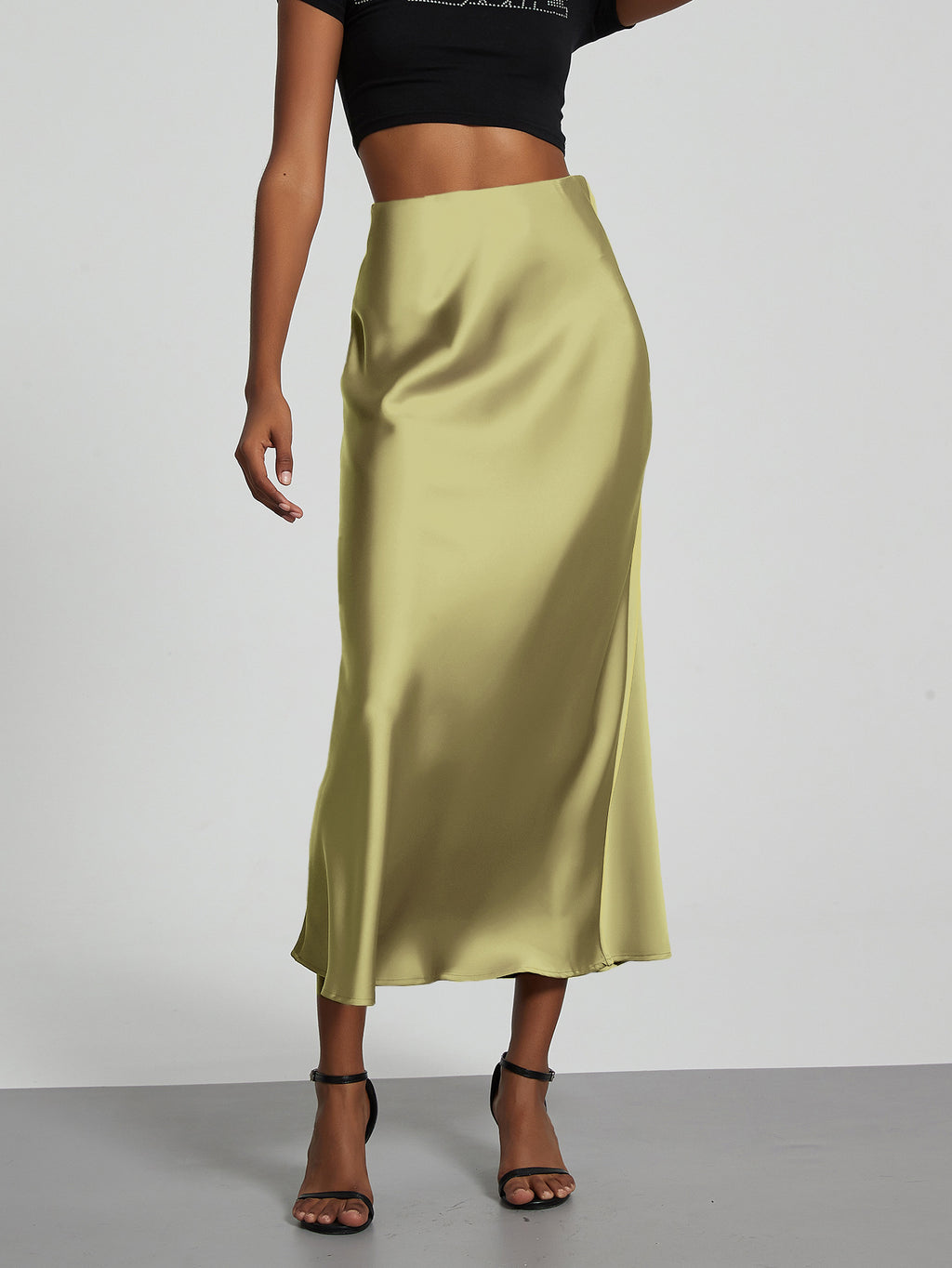 In-Stock Cross-Border Women's Clothing Wholesale European and American Style Elegant Satin Midi Skirt Slimming and Flowy