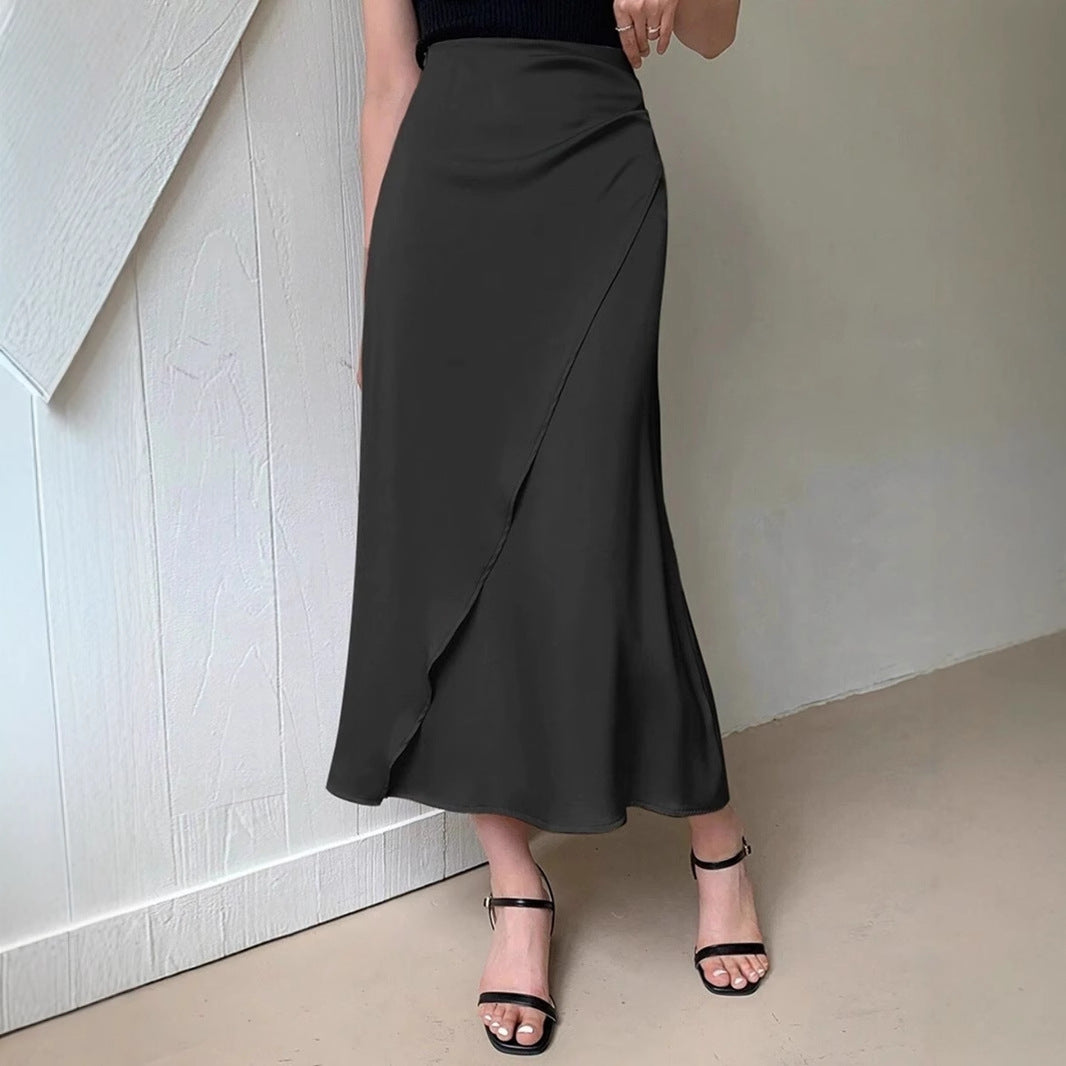 European and American Amazon Popular Satin Satin Skirt Foreign Trade Independent Station New Mid-Length Imitation Silk Skirt