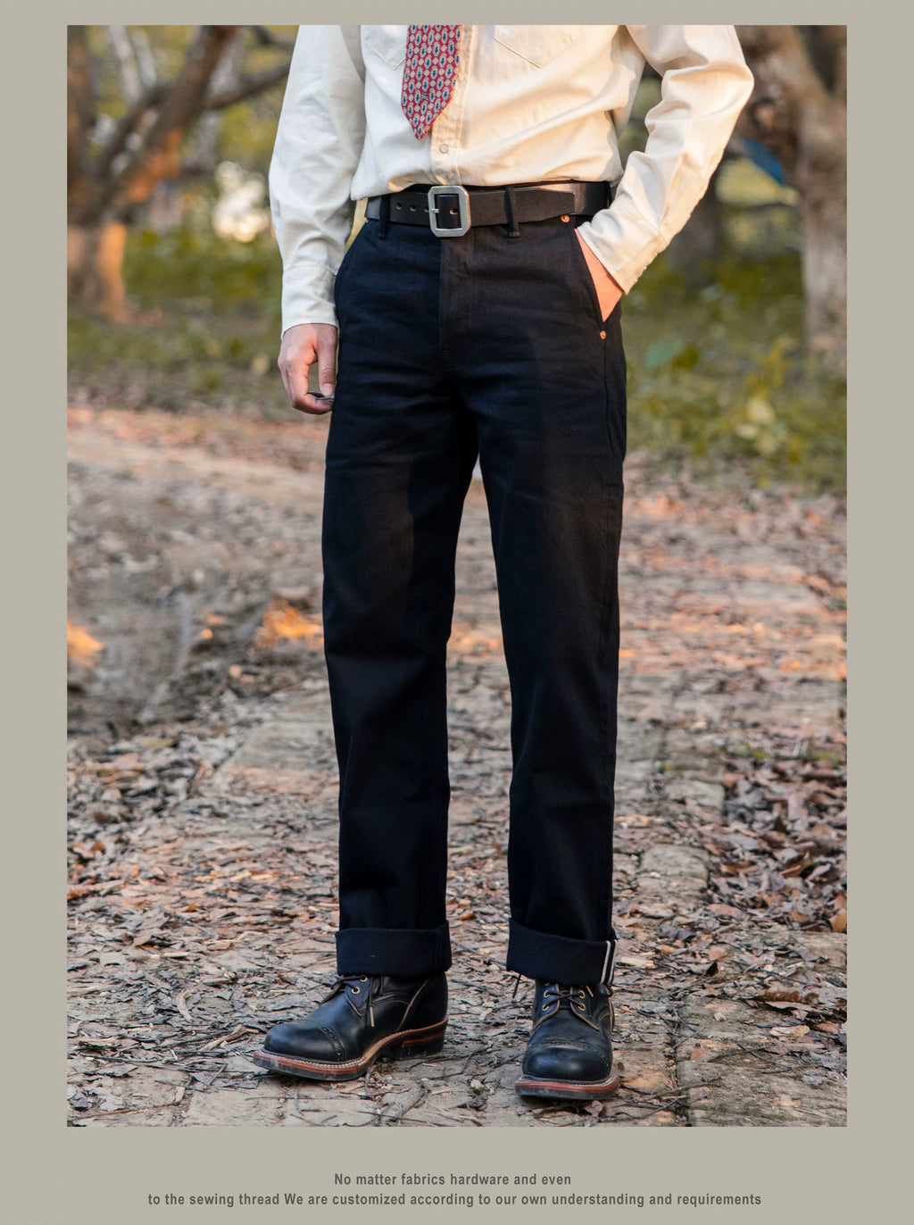 DN-0002 Vintage 14 Oz Indigo Selvage Stylish Trousers Mens Casual Chino Raw Denim Jean Pants Size 28-42