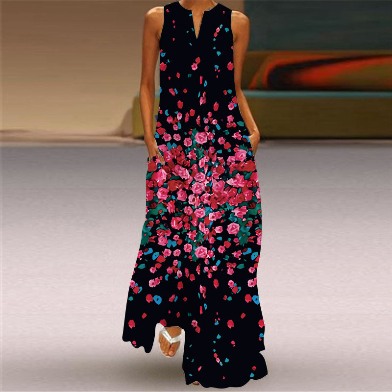Cross-Border Women's Clothing Amazon Ebay 2026 New European and American Spring and Summer Fashion Printed Sexy Pocketed Long Dress