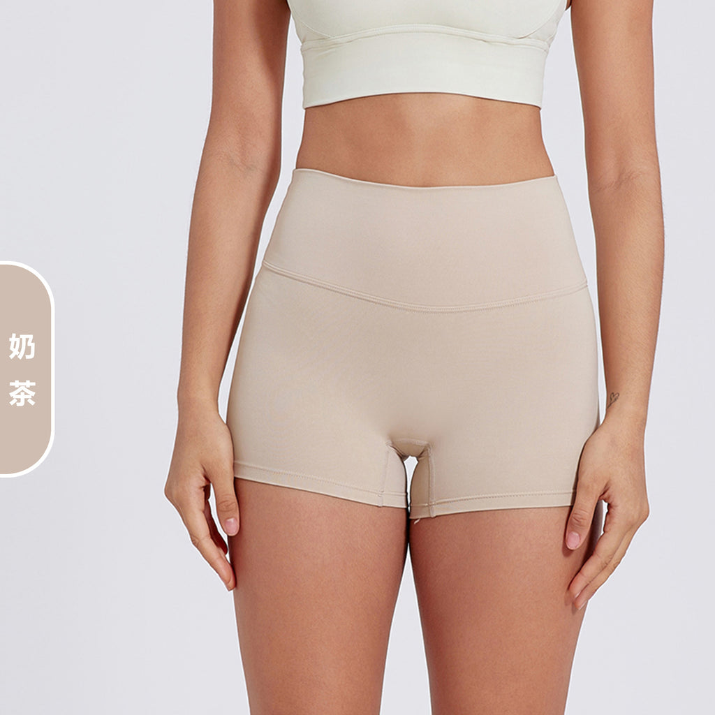 New Nude High-Waist Brushed Shorts Yoga Wear Nylon Shorts Women's Tight Yoga Three-Point Sports Shorts Peach