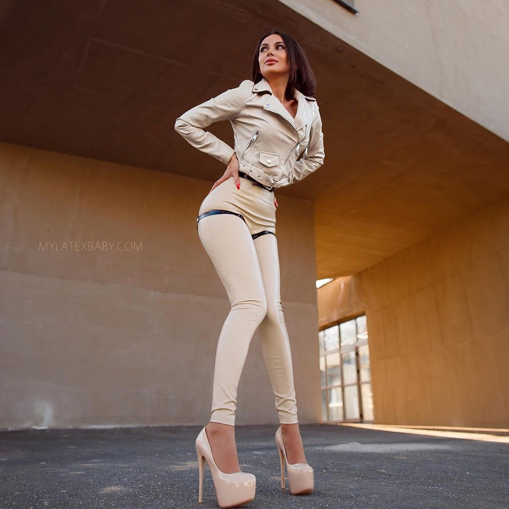 Outfits Women Pencil Pants PU Leather Leggings Thicken Winter Warm Skinny Pants Elastic High Waist Hip Push Up Latex Trousers