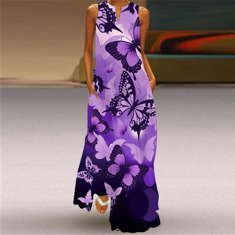 Cross-Border Women's Clothing Amazon Ebay 2026 New European and American Spring and Summer Fashion Printed Sexy Pocketed Long Dress