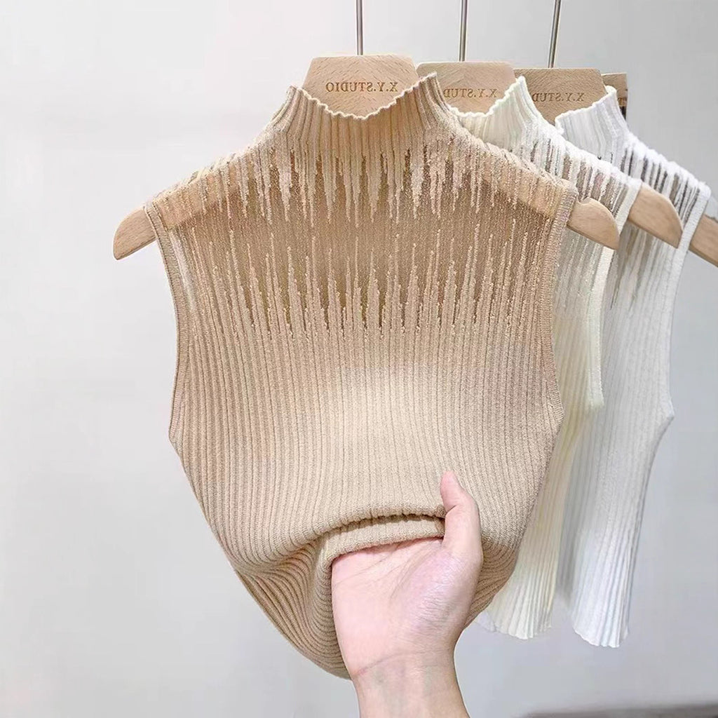 New Style Sleeveless Knit Top for Women, Summer Thin Style with a High-End Feel, Elegant Collar, Vacation Casual Top, Direct Cross-Border Supply