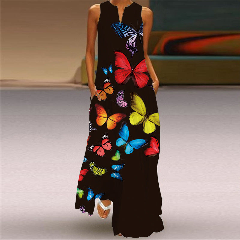 Cross-Border Women's Clothing Amazon Ebay 2026 New European and American Spring and Summer Fashion Printed Sexy Pocketed Long Dress
