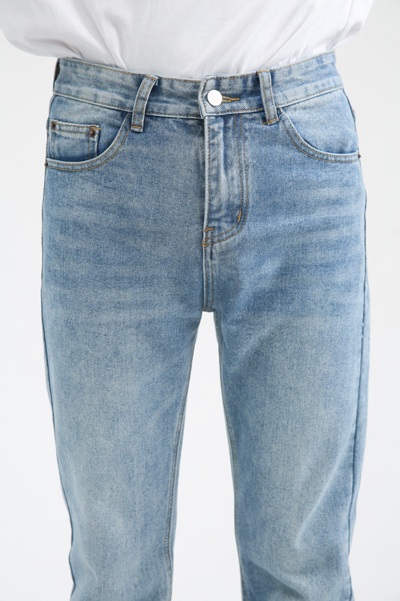Men High Street Hip Hop Casual Small Flare Denim Jeans Pant Male Japan Korea Style Streetwear Vintage Denim Trousers Pant