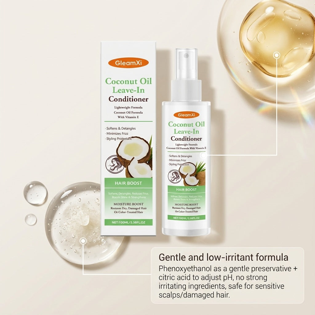 Gleamxi Coconut Oil Leave-In Conditioner Spray Softens Detangles Dry Tangled Minimizes Frizz Boosts Shine Hair Care Product