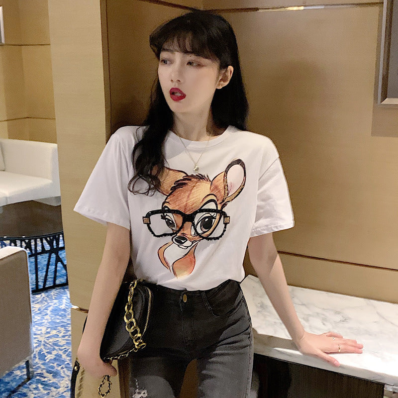 Smiley Face Print Loose Short-Sleeved T-Shirt for Women Spring and Summer New Casual Bottoming Shirt Women's Round Neck Top Dropshipping