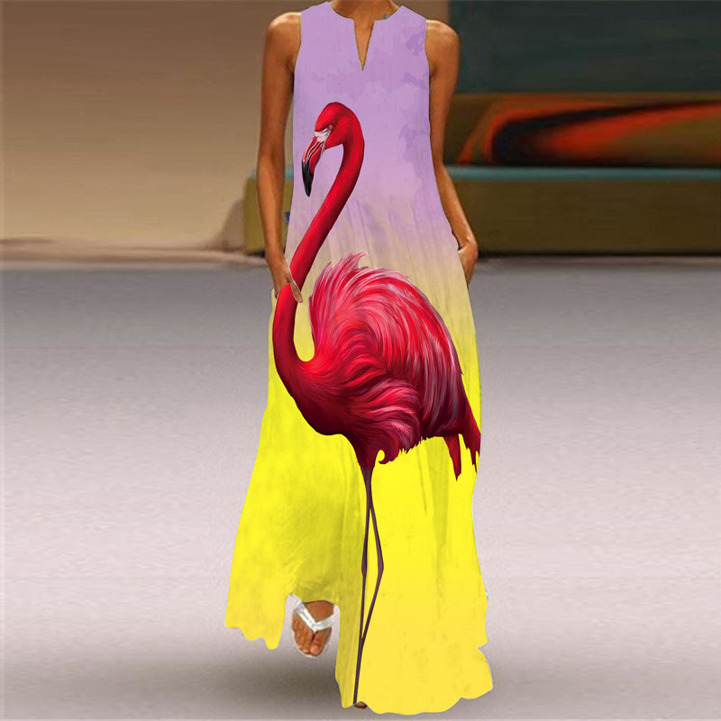 Cross-Border Women's Clothing Amazon Ebay 2026 New European and American Spring and Summer Fashion Printed Sexy Pocketed Long Dress