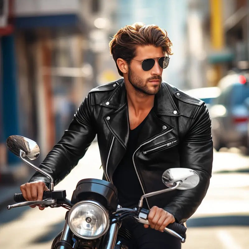 Street Style Motorcycle Jacket Functional Windproof Leather Coat Slim Fit Zipper Biker Vest