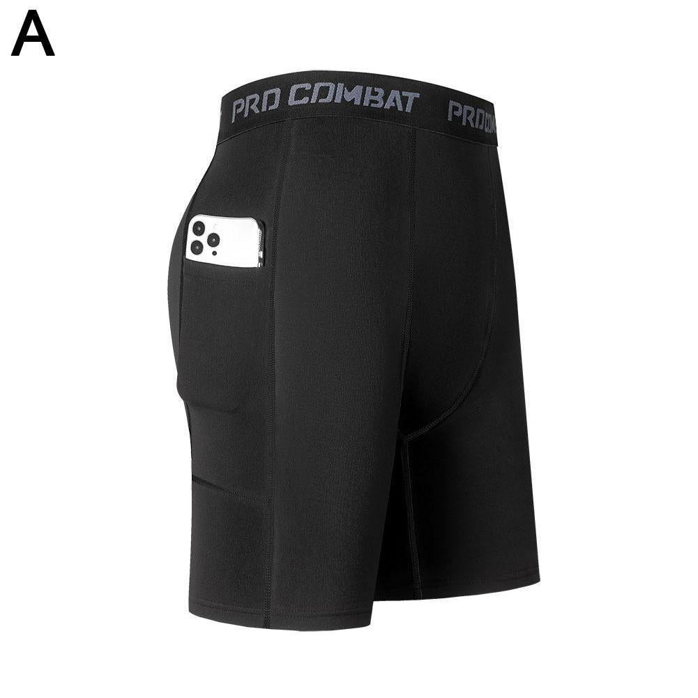 High Performance Men's Compression Shorts With Pocket - Quick Dry Breathable Stretchy Base Layer For Cycling Sports Gym