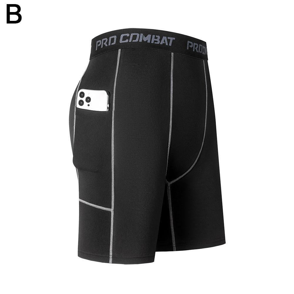 High Performance Men's Compression Shorts With Pocket - Quick Dry Breathable Stretchy Base Layer For Cycling Sports Gym