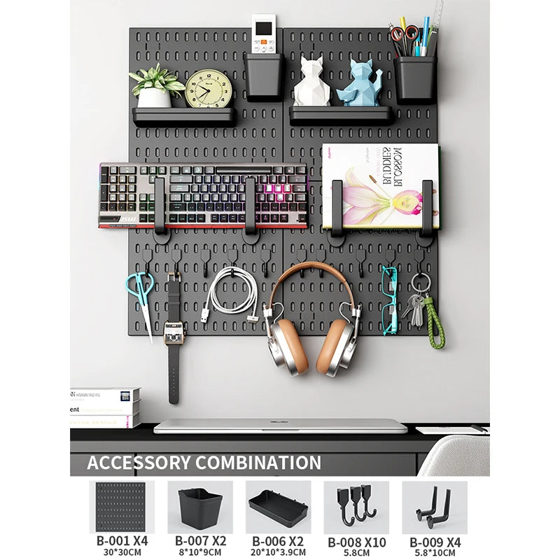 Study Room Pegboard with Shelves Tool Free Wall Grid Scratch Proof Easy to Install for Computer Desk Accessories
