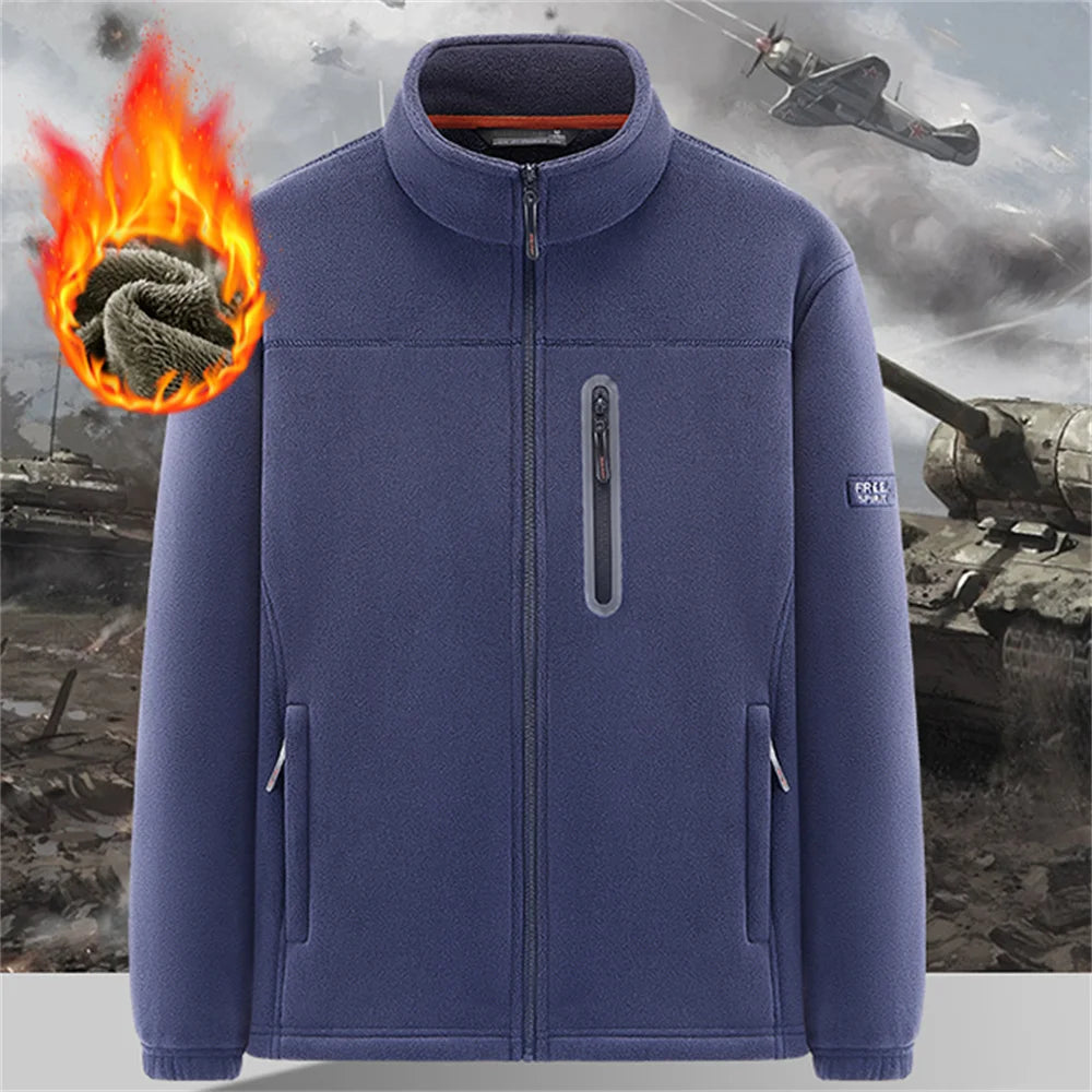 Winter Polar Fleece-Lined Jacket Men Thickened Windproof Stand-Collar Cardigan Jacket Casual Outdoor Embroidered Men's Warm Coat