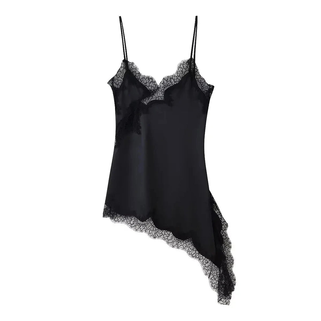 HH Female Summer Fashion Lace Splicing Dresses Solid Sleeveless Asymmetry Backless Slim Women's Sexy Party Sling Mini Dress