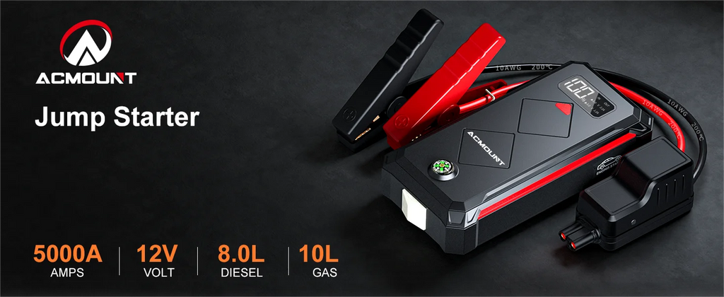 Acmount Car Jump Starter 5000A Peak Booster Battery Pack with LED Light for Up to 10.0L Gas or 8.0L Diesel Engine