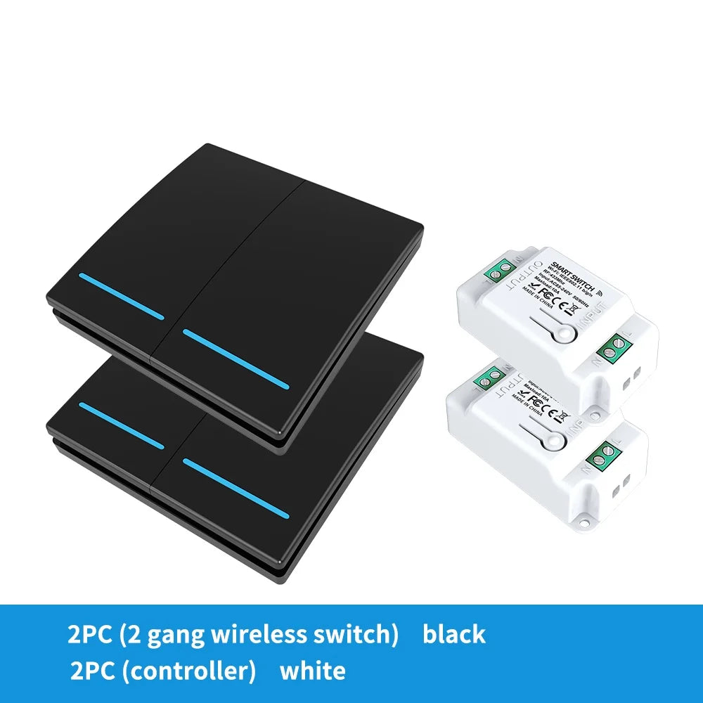 Long Distance Smart Tuya Wifi Wireless Switch Black And  White 1/2/3gang RF433 Remote Control Light Switch CR2032 Power Supply