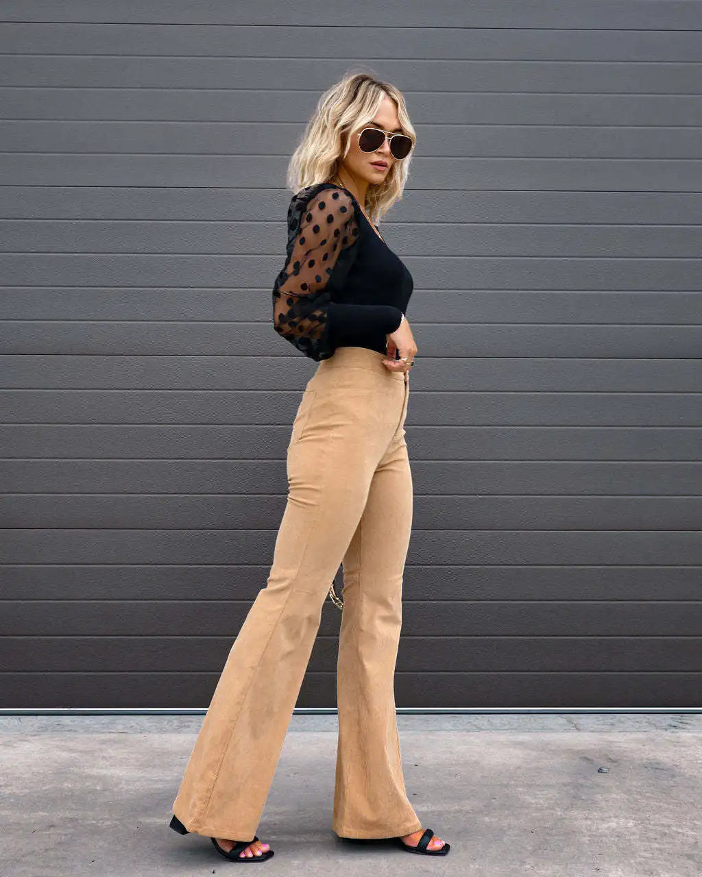 Fashionable Retro Women's Slightly Flared Pants Autumn And Winter Solid Color High Waist Button Slim Pants For Dating And Office