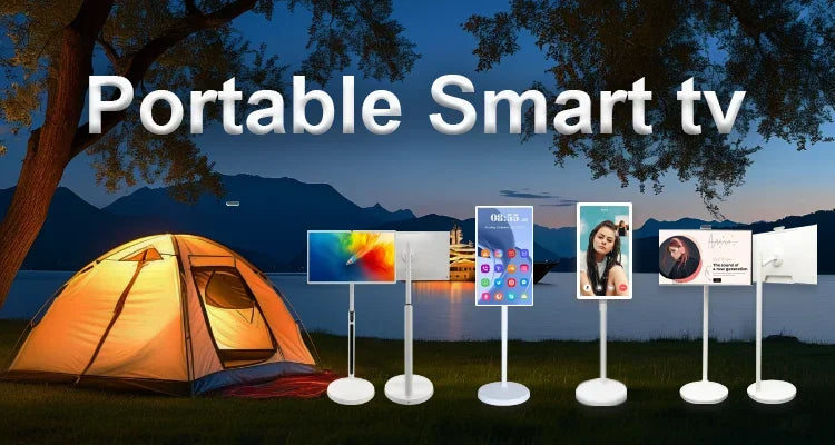 32 Inch Portable Smart TV Rotation Touch Screen Portable Android Camera  Display Tablet PC Stand Wheels Television Rechargeable