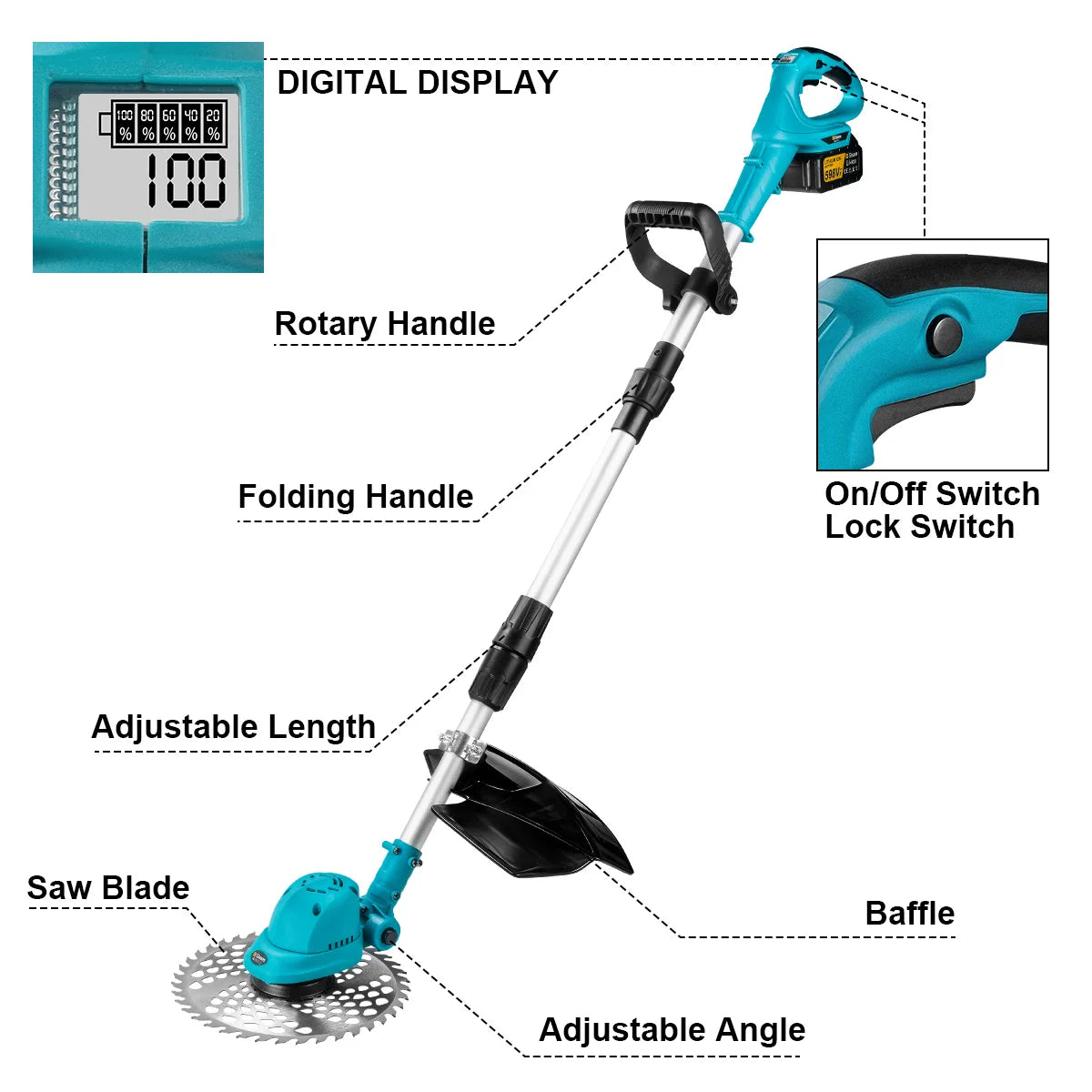 Gisam 10Inch Brushless Electric Lawn Mower 36000RPM Grass Trimmer Length Adjustable Garden Power Tool For Makita 18V Battery Pin