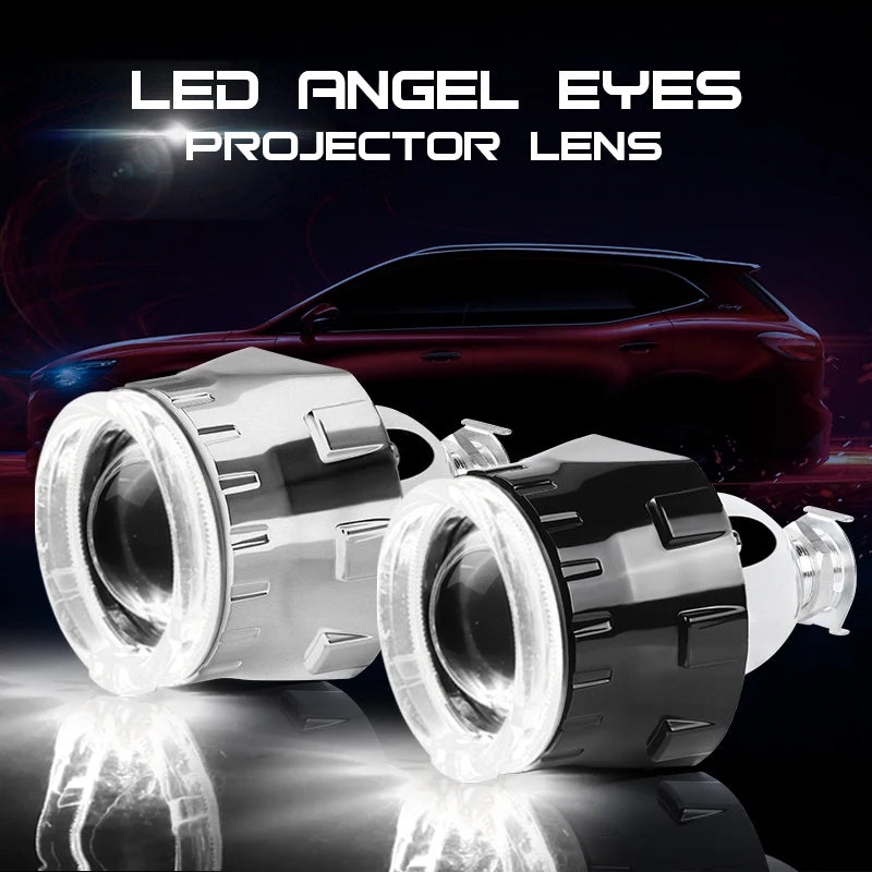 80mm LED White Angel Eyes 2.5 Inch Bi-xenon Headlight Projector Lens H4 H7 Front Head Lamp for Car Offroad Motorcycle DRL Lamp