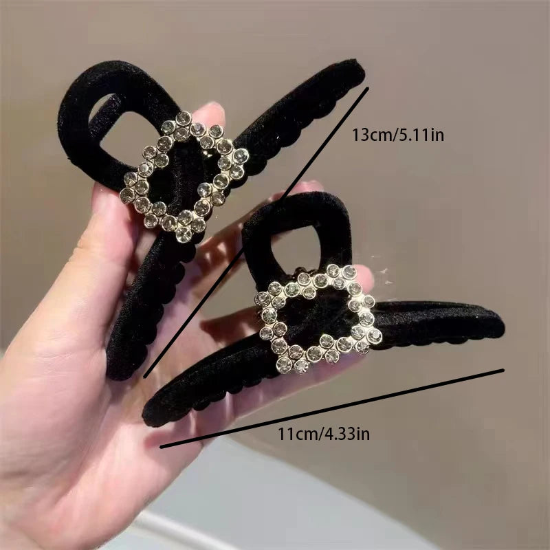 Black Flocking Rhinestone Hair Clip for Women Elegant High Ponytail Shark Clip Fashion Girls Hair Clamp