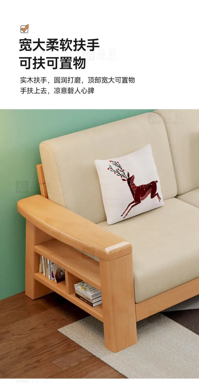Combination household living room wood cloth winter and summer dual-purpose corner princess all rubber wood solid wood sofa