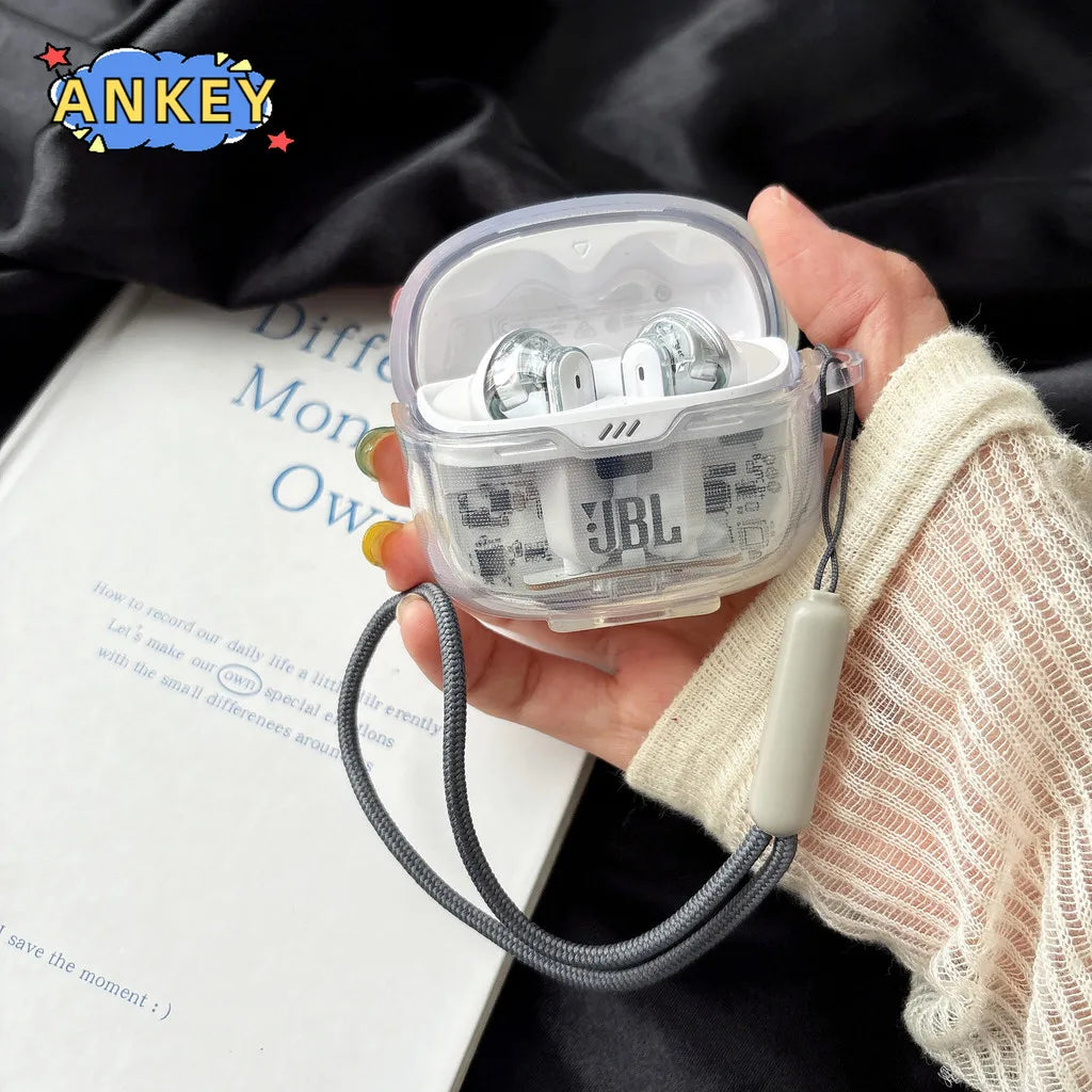 for JBL Tune Beam 2 Case Protective Transparent Clear TPU Covers JBL Tune Buds 2 Bluetooth Earphone with Nylon lanyard