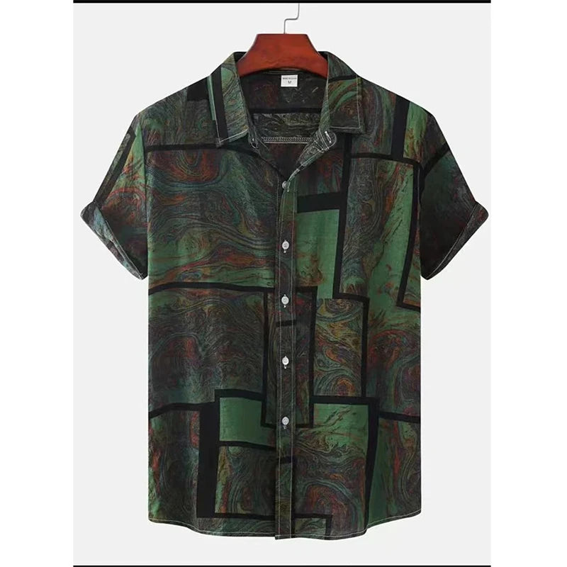 2026 Summer Men's Shirt Print Design Pattern Casual Loose Fashion Breathable Shirt