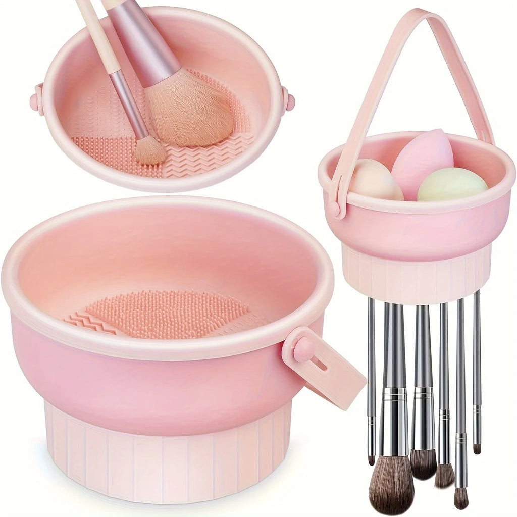 Silicone Makeup Brush Cleaning Bowl Tool Set - Powder Puff Washer and Sponge Storage Artifact for Efficient Makeup Tool Cleaning