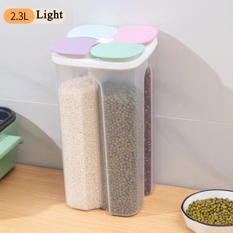4 Grids Cereals Sealed Jar Kitchen Cereals Storage Box Plastic Food Container Moisture-proof Grain Tank Spaghetti Keep Fresh Box
